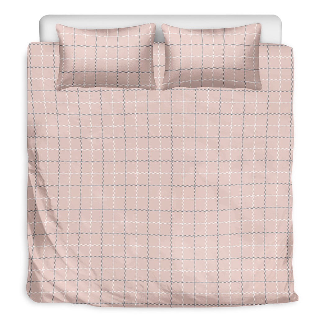 Pastel Pink Tattersall Pattern Print Duvet Cover Bedding Set