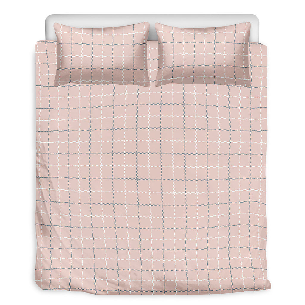 Pastel Pink Tattersall Pattern Print Duvet Cover Bedding Set