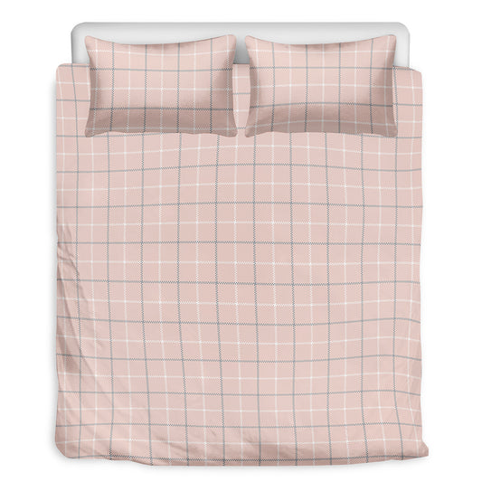 Pastel Pink Tattersall Pattern Print Duvet Cover Bedding Set