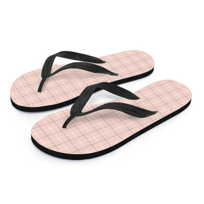 Pastel Pink Tattersall Pattern Print Flip Flops