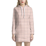 Pastel Pink Tattersall Pattern Print Hoodie Dress