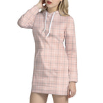 Pastel Pink Tattersall Pattern Print Hoodie Dress