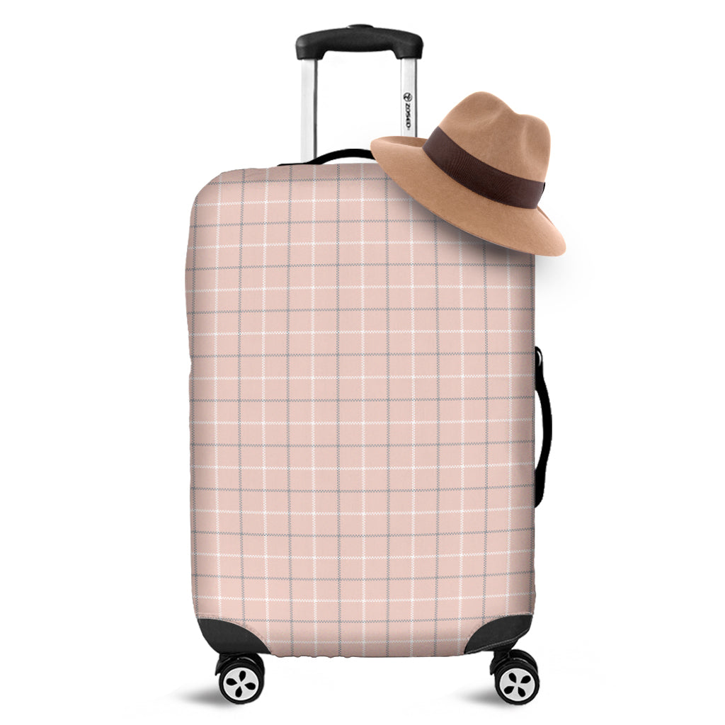 Pastel Pink Tattersall Pattern Print Luggage Cover