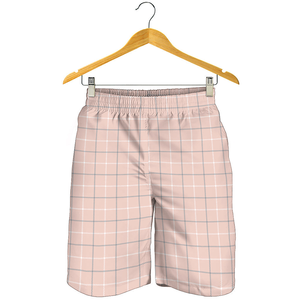 Pastel Pink Tattersall Pattern Print Men's Shorts