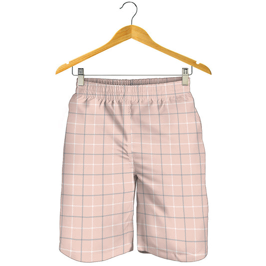 Pastel Pink Tattersall Pattern Print Men's Shorts