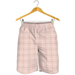 Pastel Pink Tattersall Pattern Print Men's Shorts