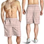 Pastel Pink Tattersall Pattern Print Men's Shorts