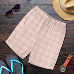 Pastel Pink Tattersall Pattern Print Men's Shorts