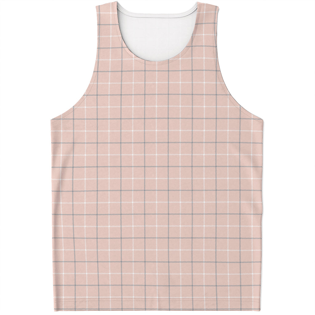 Pastel Pink Tattersall Pattern Print Men's Tank Top