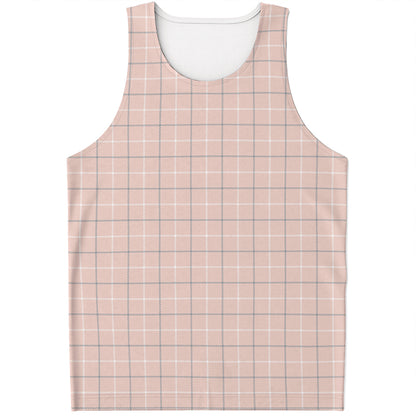 Pastel Pink Tattersall Pattern Print Men's Tank Top