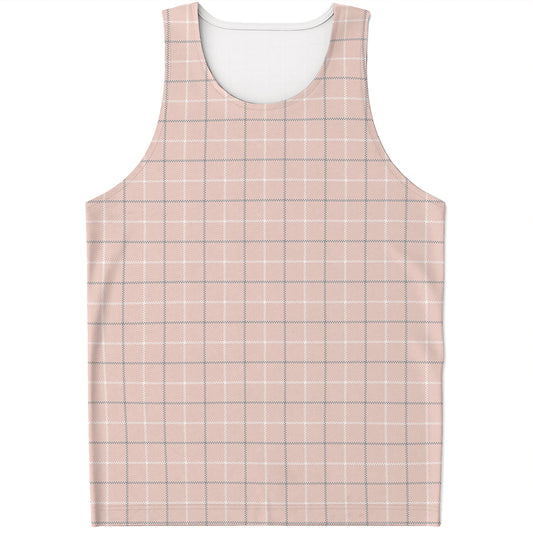 Pastel Pink Tattersall Pattern Print Men's Tank Top