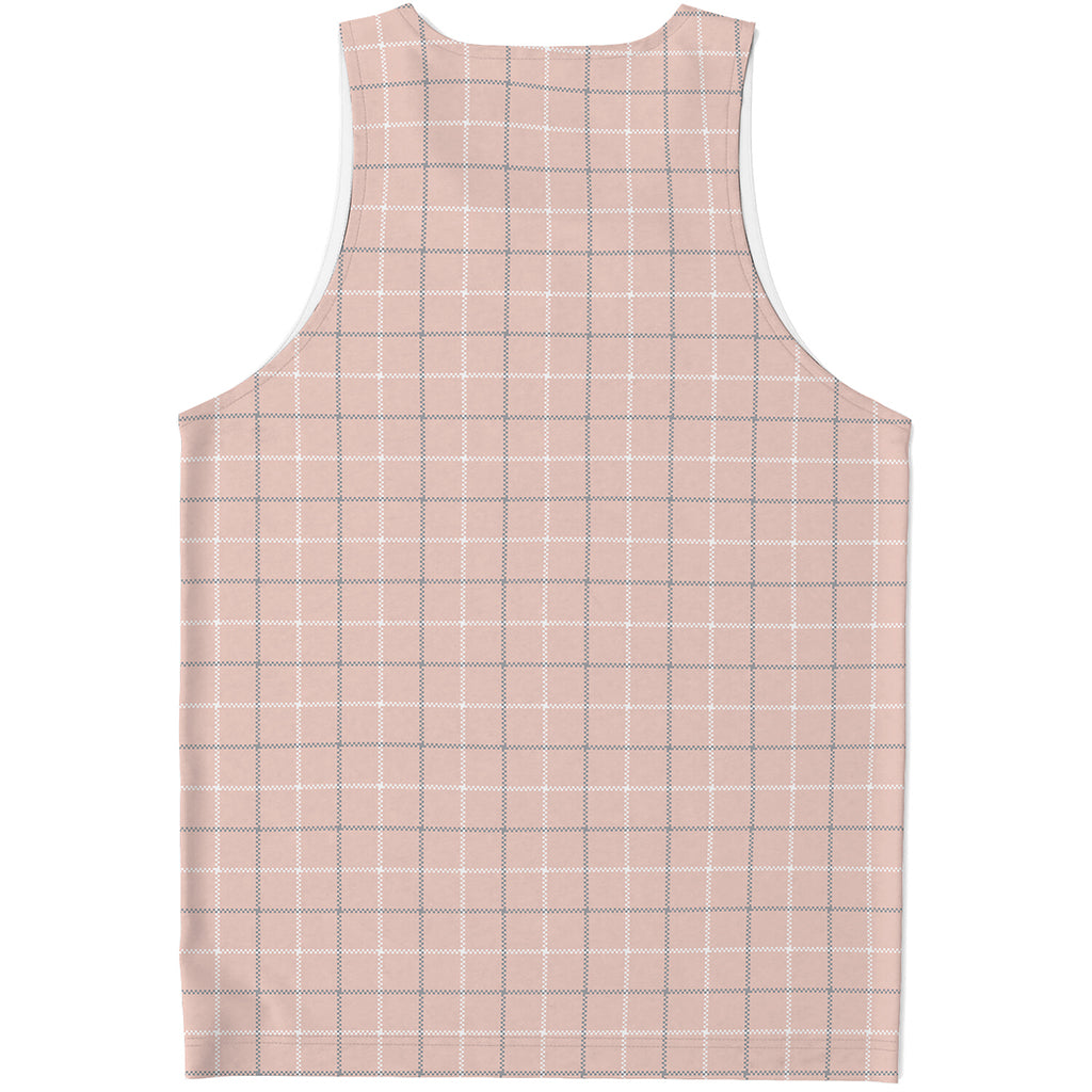Pastel Pink Tattersall Pattern Print Men's Tank Top
