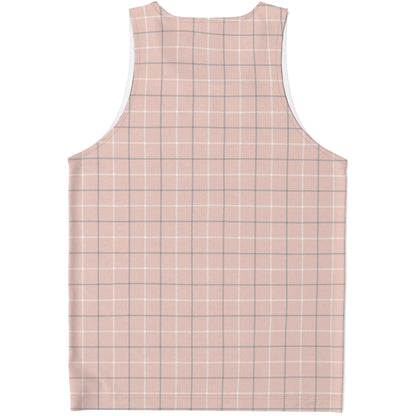Pastel Pink Tattersall Pattern Print Men's Tank Top