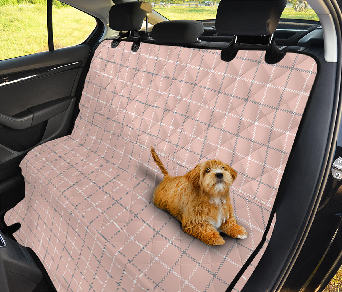 Pastel Pink Tattersall Pattern Print Pet Car Back Seat Cover