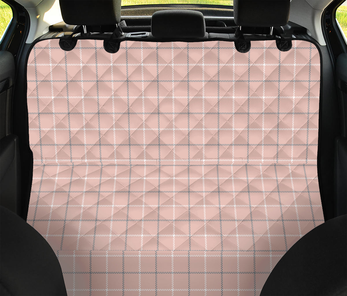 Pastel Pink Tattersall Pattern Print Pet Car Back Seat Cover