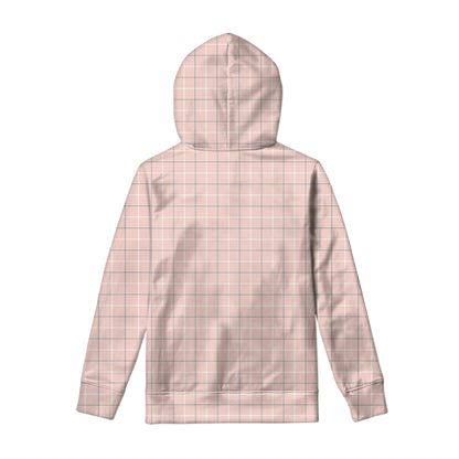 Pastel Pink Tattersall Pattern Print Pullover Hoodie