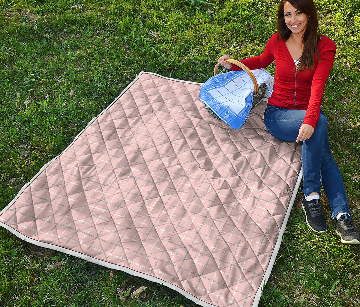 Pastel Pink Tattersall Pattern Print Quilt