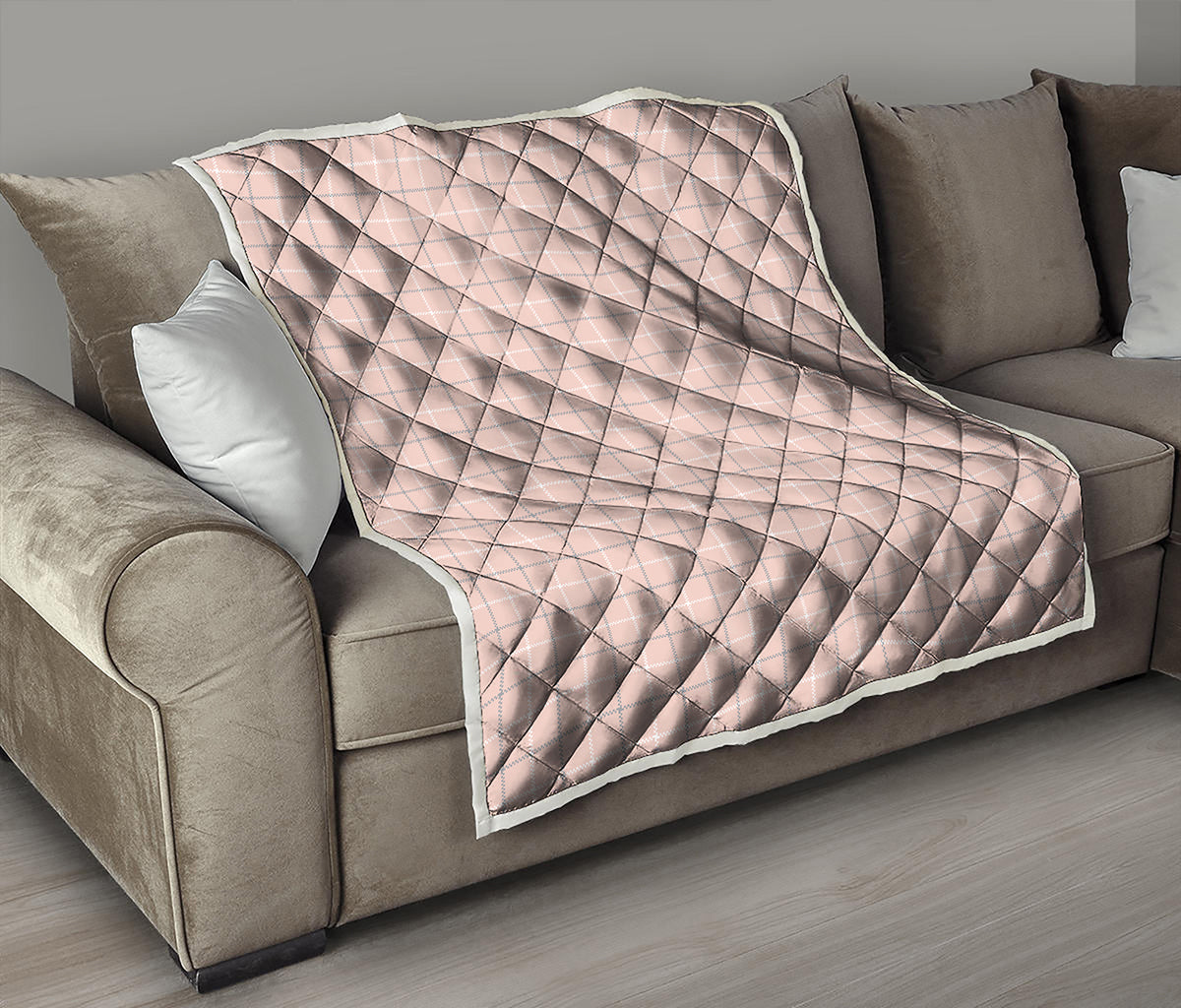 Pastel Pink Tattersall Pattern Print Quilt