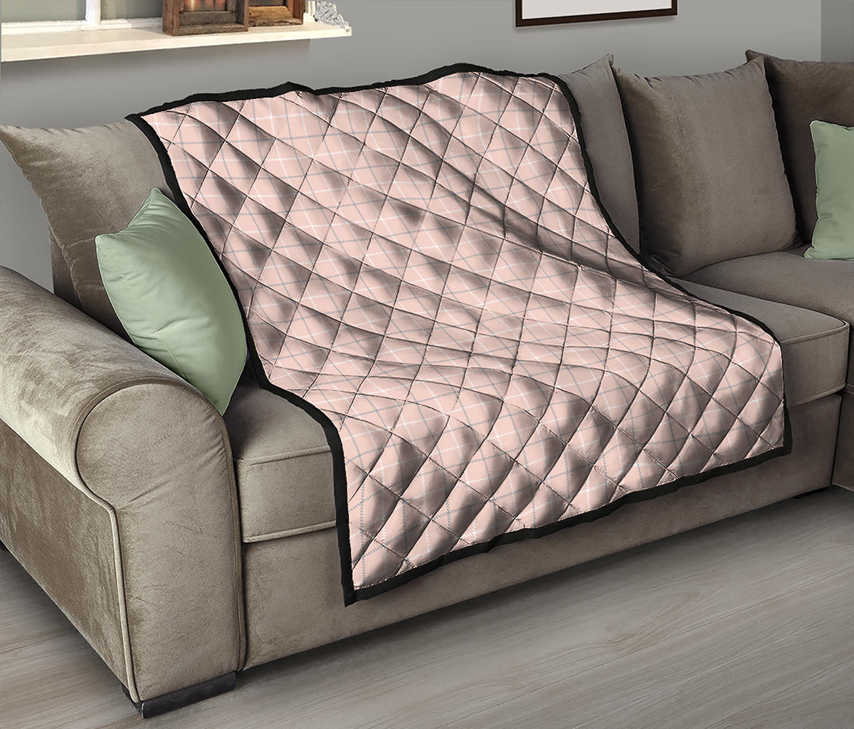 Pastel Pink Tattersall Pattern Print Quilt