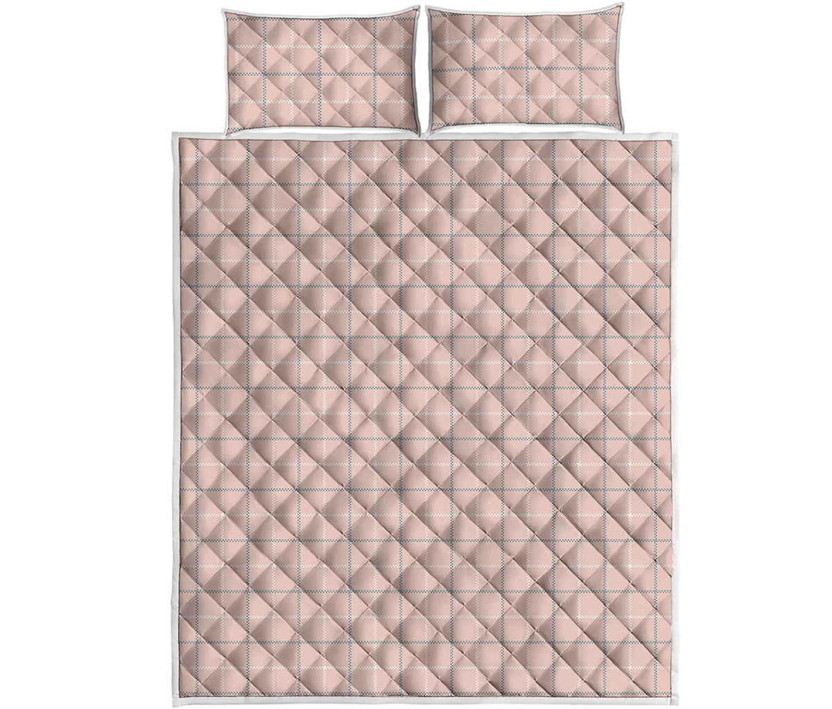 Pastel Pink Tattersall Pattern Print Quilt Bed Set