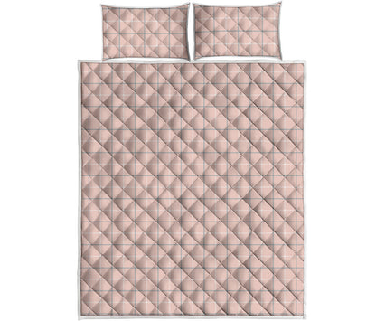 Pastel Pink Tattersall Pattern Print Quilt Bed Set