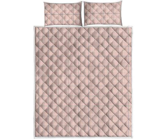 Pastel Pink Tattersall Pattern Print Quilt Bed Set