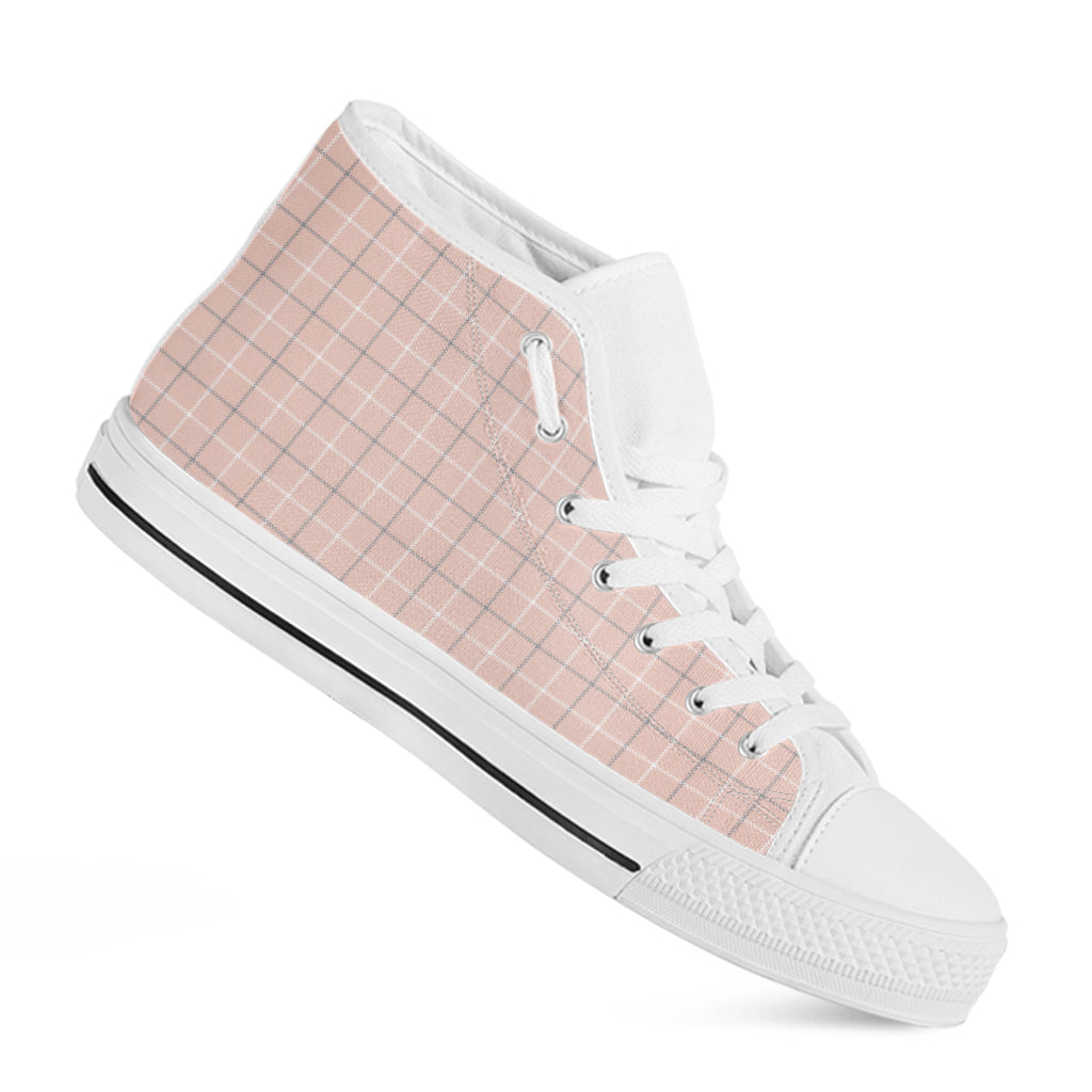 Pastel Pink Tattersall Pattern Print White High Top Shoes