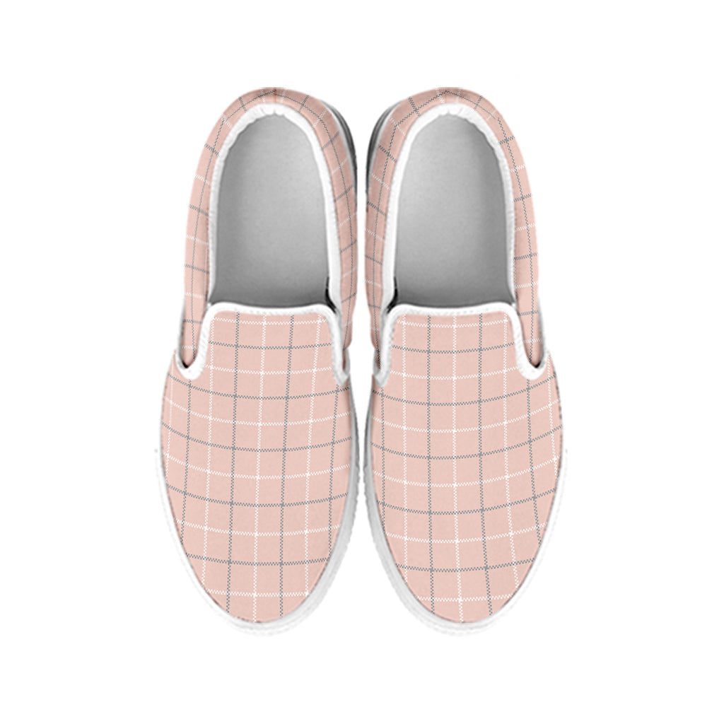 Pastel Pink Tattersall Pattern Print White Slip On Shoes