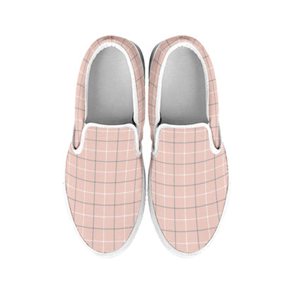 Pastel Pink Tattersall Pattern Print White Slip On Shoes
