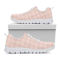 Pastel Pink Tattersall Pattern Print White Running Shoes