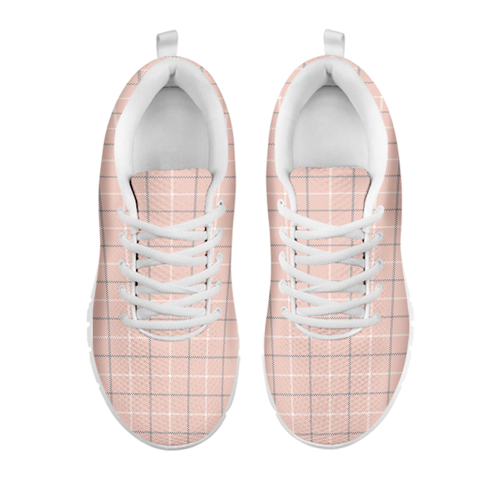 Pastel Pink Tattersall Pattern Print White Sneakers