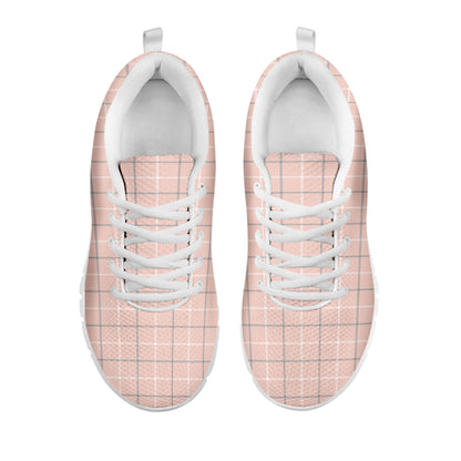 Pastel Pink Tattersall Pattern Print White Sneakers