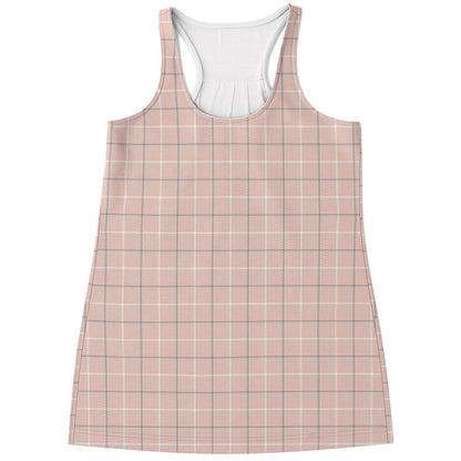 Pastel Pink Tattersall Pattern Print Women's Racerback Tank Top