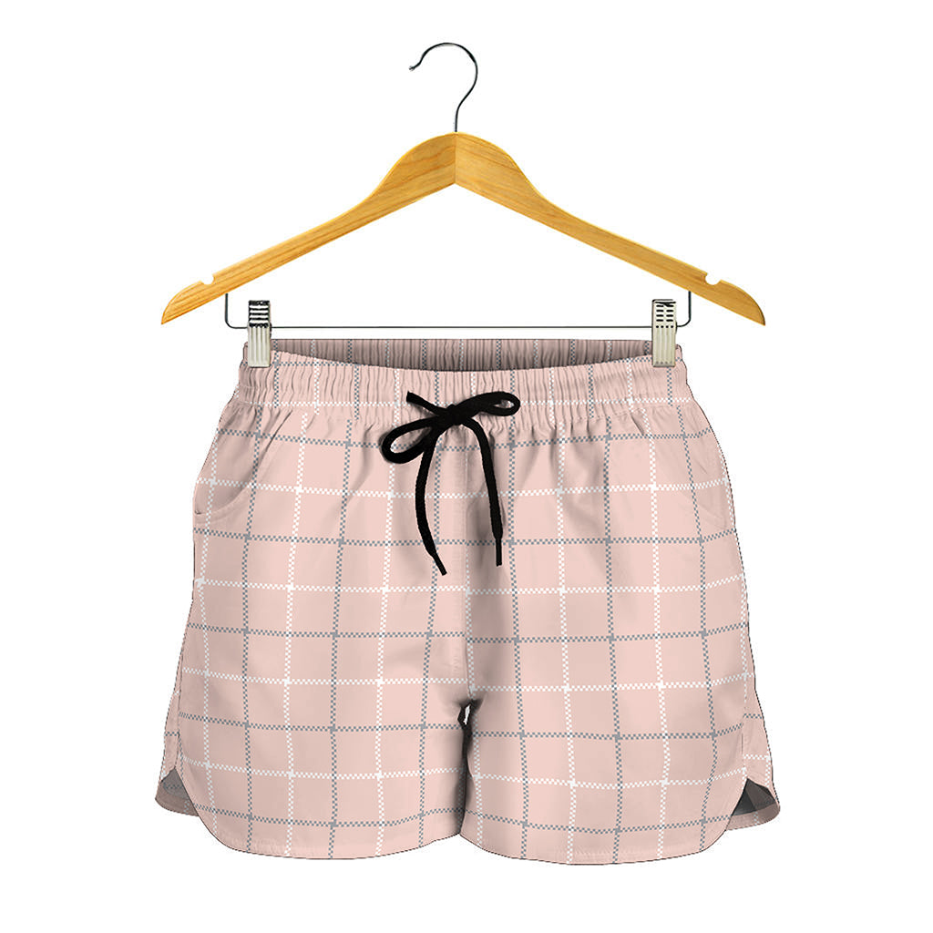 Pastel Pink Tattersall Pattern Print Women's Shorts