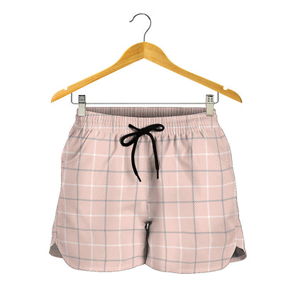 Pastel Pink Tattersall Pattern Print Women's Shorts