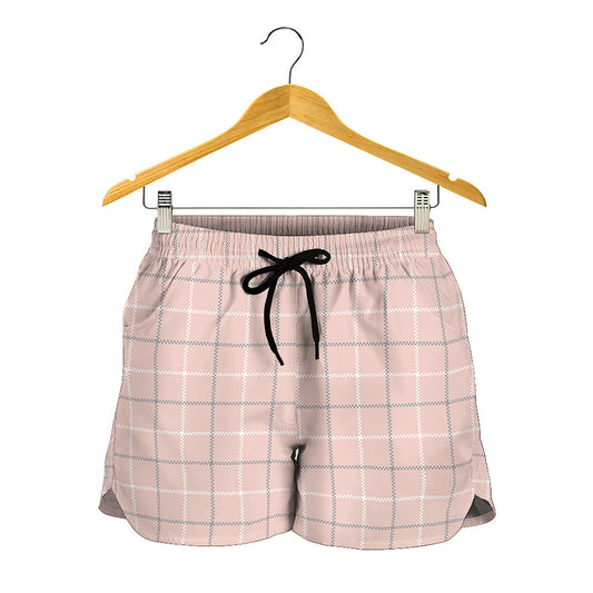 Pastel Pink Tattersall Pattern Print Women's Shorts