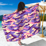 Pastel Purple Camouflage Print Beach Sarong Wrap