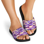 Pastel Purple Camouflage Print Black Slide Sandals