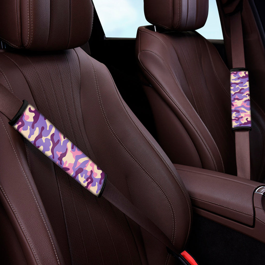 Pastel Purple Camouflage Print Car Seat Belt Covers