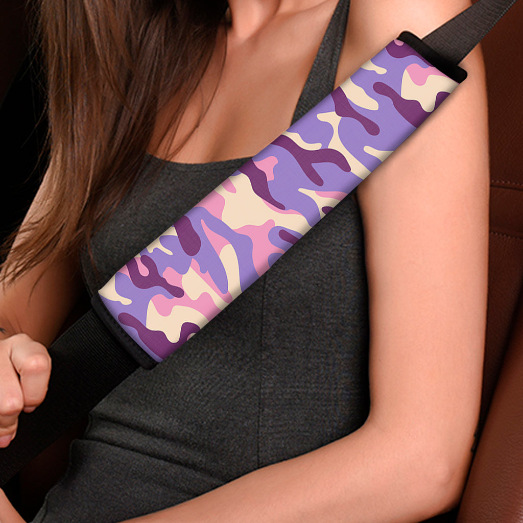 Pastel Purple Camouflage Print Car Seat Belt Covers