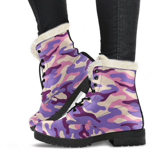 Pastel Purple Camouflage Print Comfy Boots GearFrost