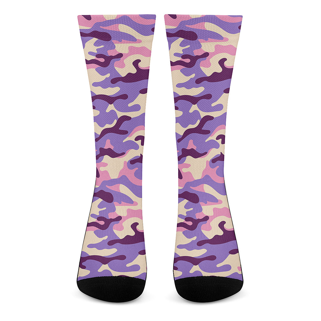 Pastel Purple Camouflage Print Crew Socks