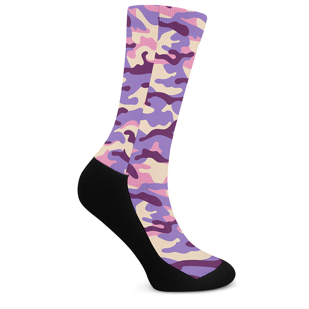 Pastel Purple Camouflage Print Crew Socks