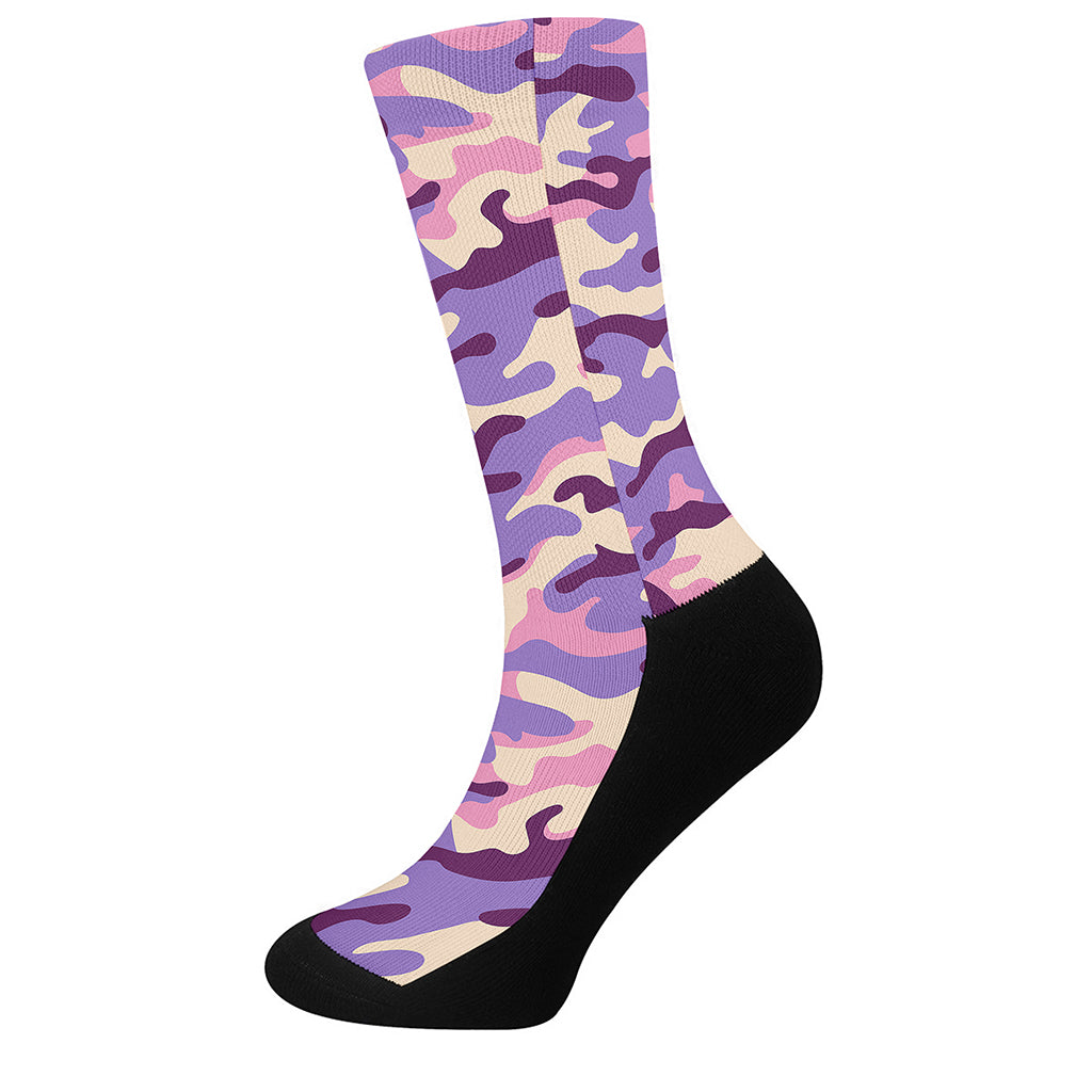 Pastel Purple Camouflage Print Crew Socks