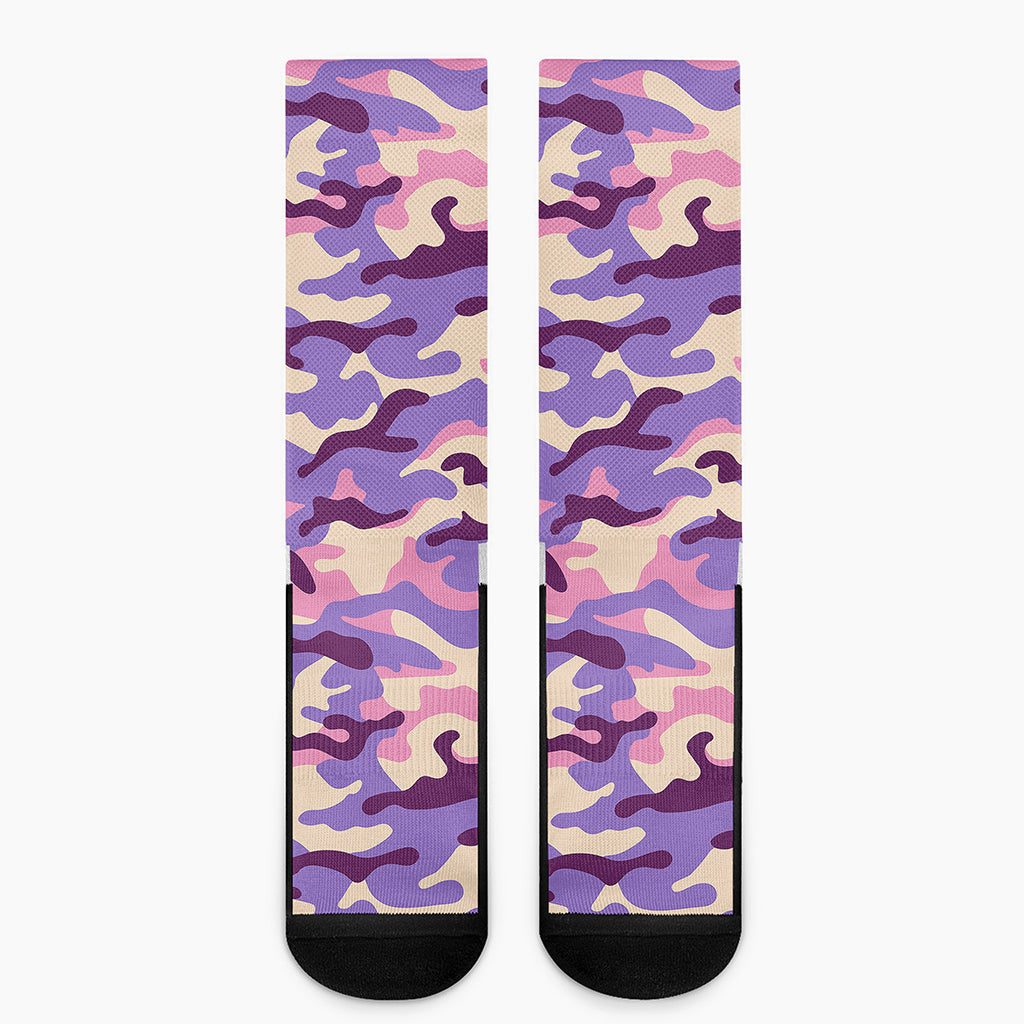 Pastel Purple Camouflage Print Crew Socks