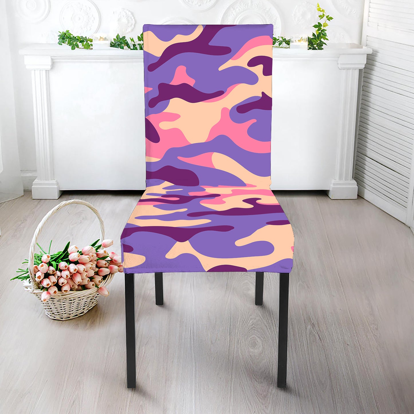 Pastel Purple Camouflage Print Dining Chair Slipcover