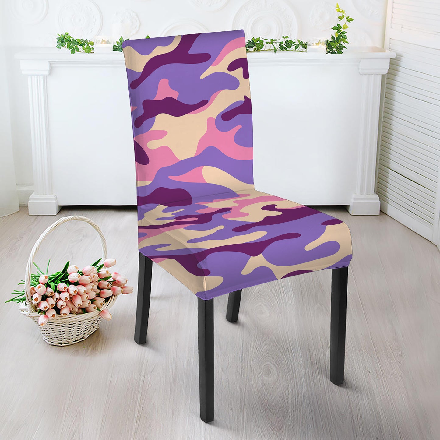 Pastel Purple Camouflage Print Dining Chair Slipcover