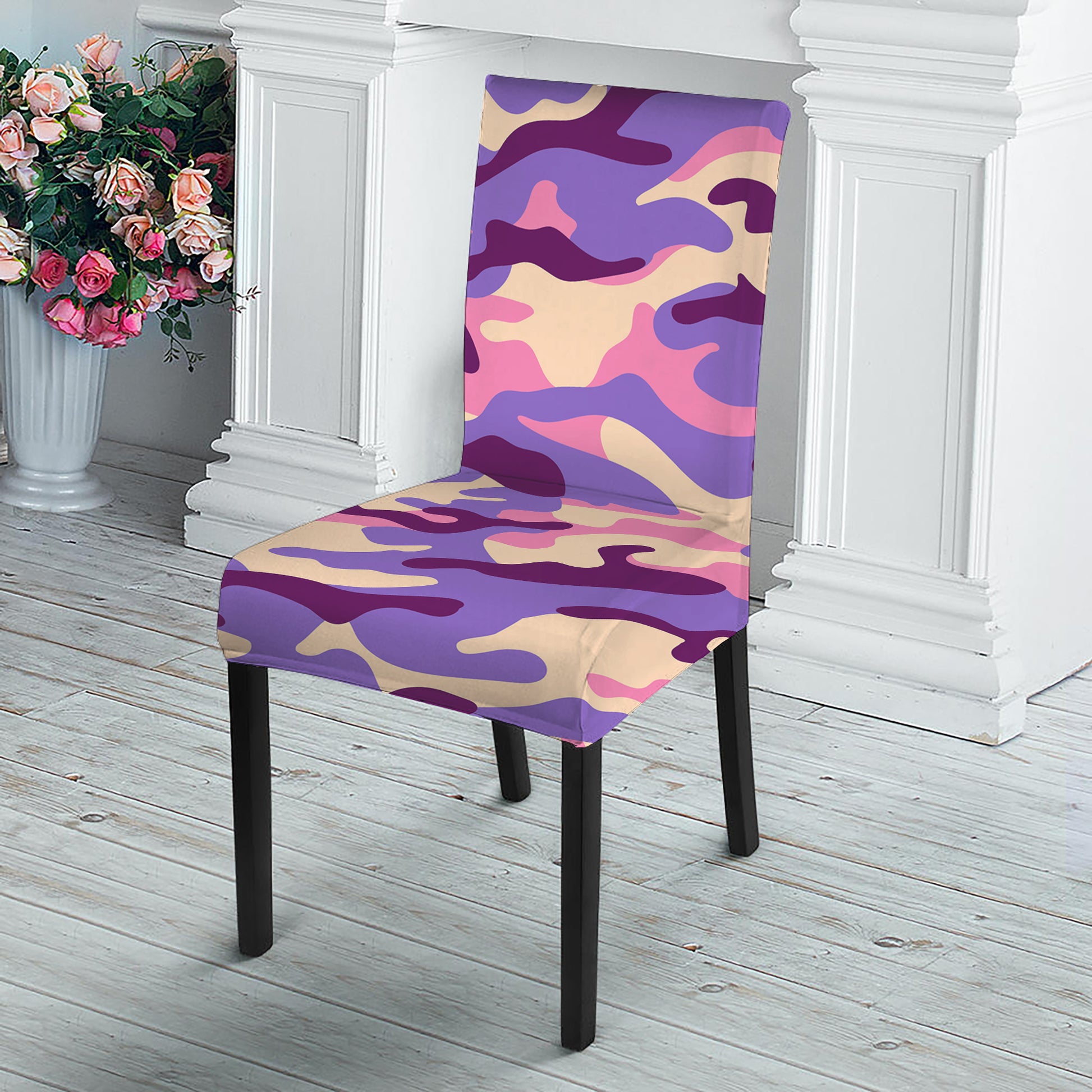 Pastel Purple Camouflage Print Dining Chair Slipcover