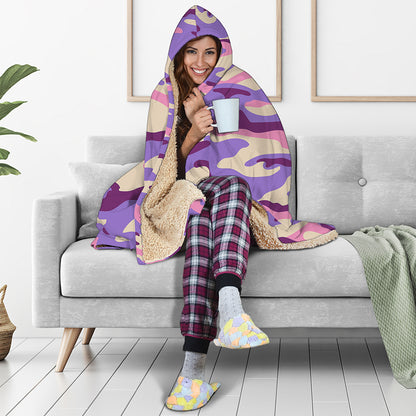 Pastel Purple Camouflage Print Hooded Blanket
