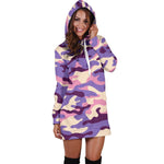 Pastel Purple Camouflage Print Hoodie Dress GearFrost